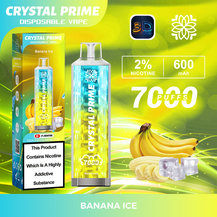 Crystal Prime 7000 Disposable Vape Puff Device Box of 10 - Banana Ice -Vapeuksupplier