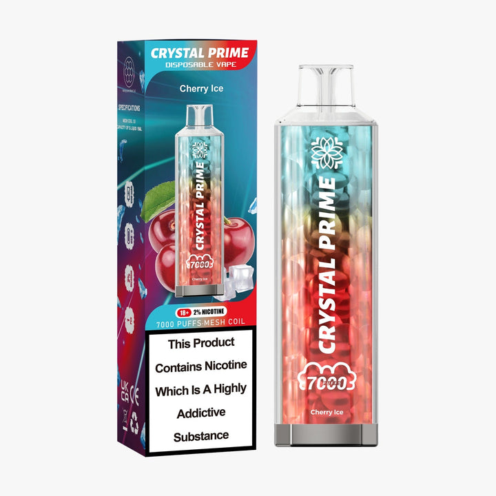 Crystal Prime 7000 Disposable Vape Puff Device Box of 10 - Cherry Ice (New) -Vapeuksupplier