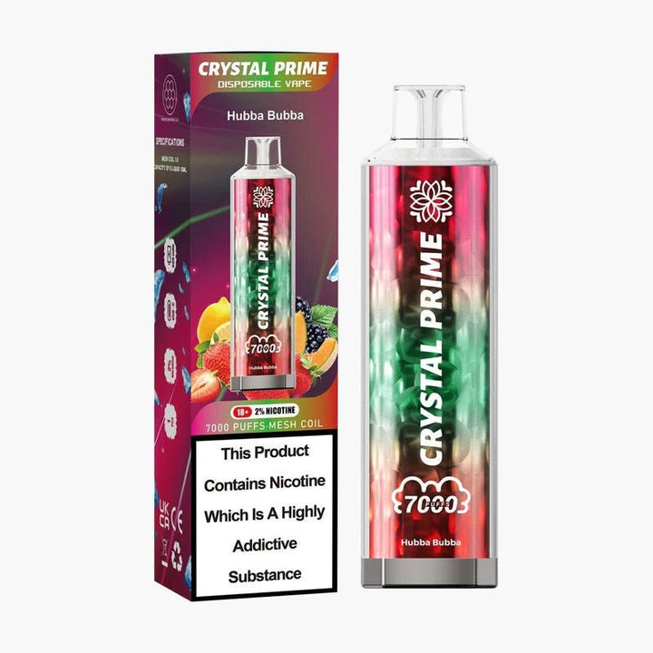 Crystal Prime 7000 Disposable Vape Puff Device Box of 10 - Hubba Bubba (New) -Vapeuksupplier