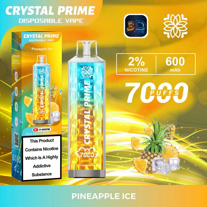 Crystal Prime 7000 Disposable Vape Puff Device Box of 10 - Pineapple Ice -Vapeuksupplier