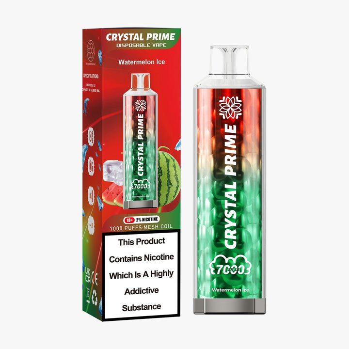 Crystal Prime 7000 Disposable Vape Puff Device Box of 10 - Watermelon Ice (New) -Vapeuksupplier