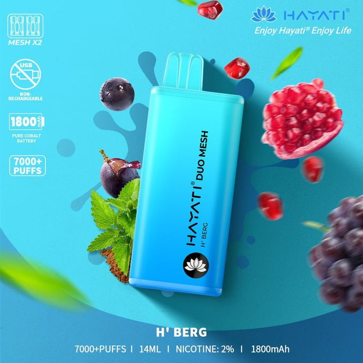 Hayati Duo Mesh 7000 Disposable Vape Puff Bar Pod Box of 10 - H'Berg -Vapeuksupplier