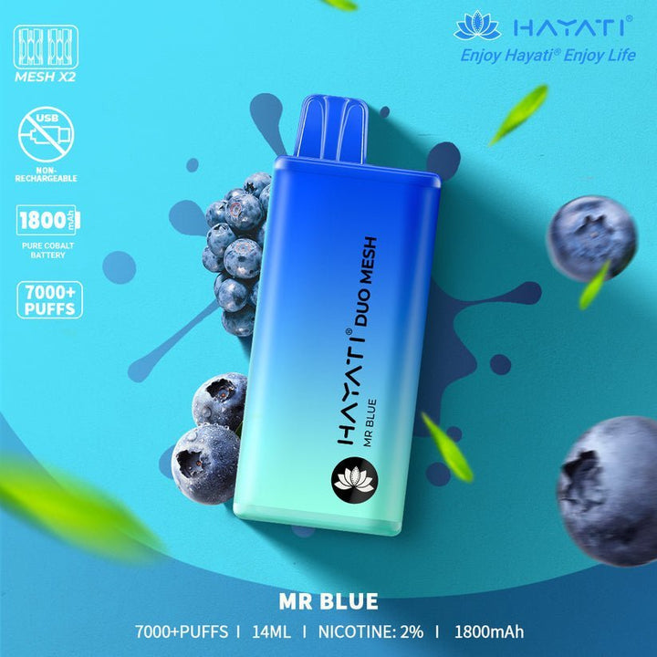 Hayati Duo Mesh 7000 Disposable Vape Puff Bar Pod Box of 10 - Mr Blue -Vapeuksupplier