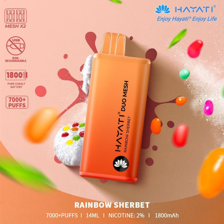 Hayati Duo Mesh 7000 Disposable Vape Puff Bar Pod Box of 10 - Rainbow Sherbet -Vapeuksupplier
