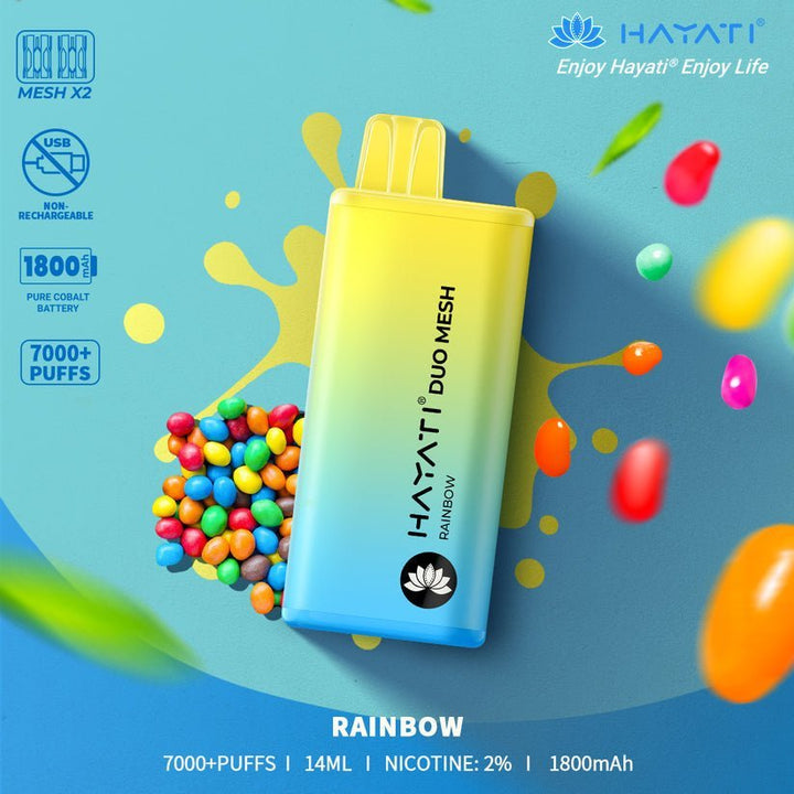 Hayati Duo Mesh 7000 Disposable Vape Puff Bar Pod Box of 10 - Rainbow -Vapeuksupplier