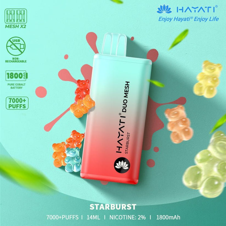 Hayati Duo Mesh 7000 Disposable Vape Puff Bar Pod Box of 10 - Starburst -Vapeuksupplier