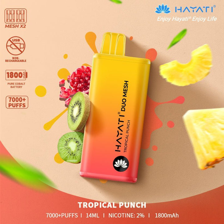 Hayati Duo Mesh 7000 Disposable Vape Puff Bar Pod Box of 10 - Tropical Punch -Vapeuksupplier