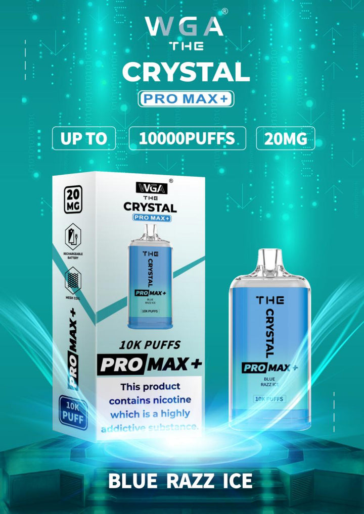The Crystal Pro Max + 10000 Disposable Vape Pod Box of 10 - Blue Razz Ice -Vapeuksupplier