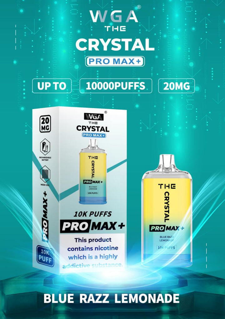 The Crystal Pro Max + 10000 Disposable Vape Pod Box of 10 - Blue Razz Lemonade -Vapeuksupplier