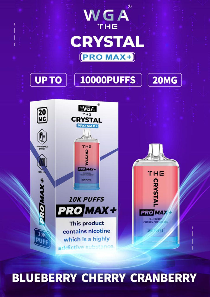 The Crystal Pro Max + 10000 Disposable Vape Pod Box of 10 - Blueberry Cherry Cranberry -Vapeuksupplier