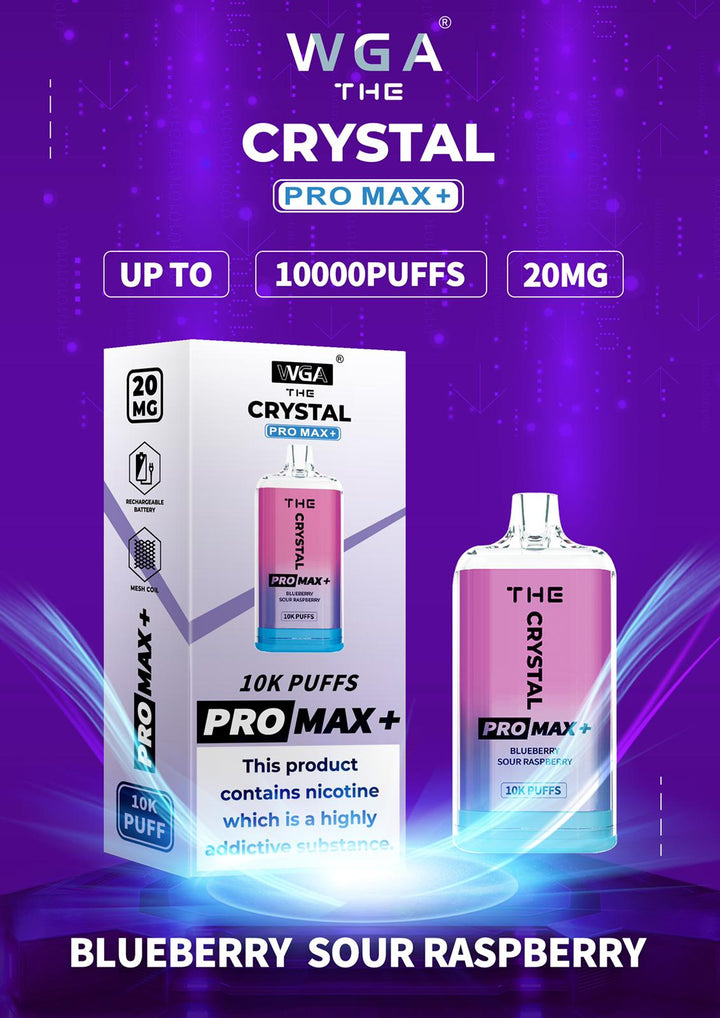 The Crystal Pro Max + 10000 Disposable Vape Pod Box of 10 - Blueberry Sour Raspberry -Vapeuksupplier
