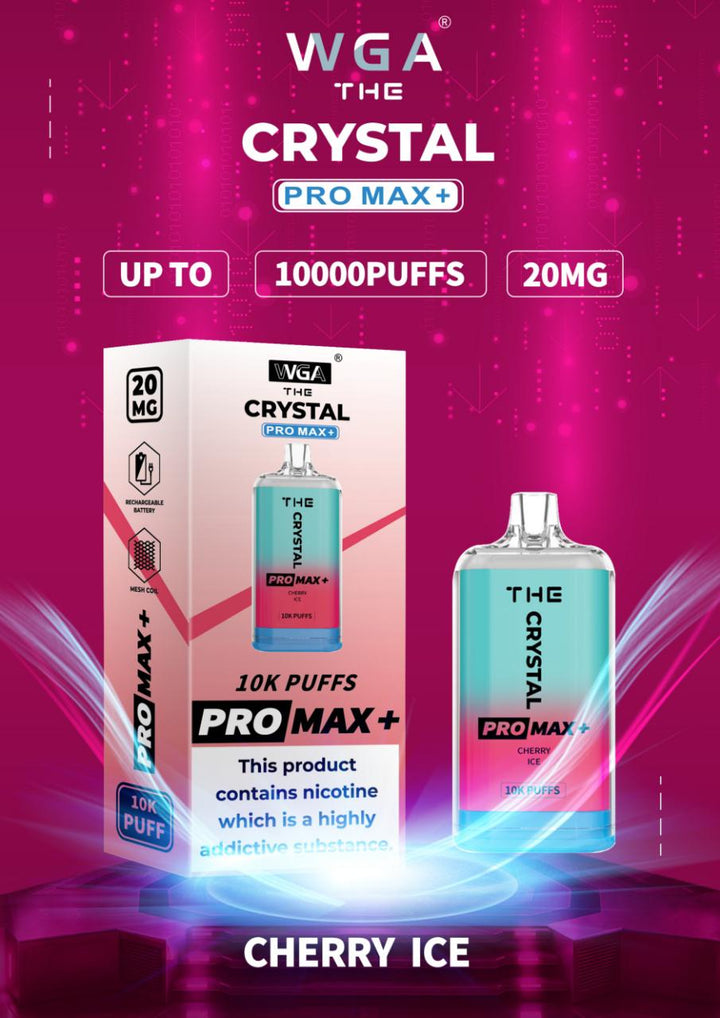 The Crystal Pro Max + 10000 Disposable Vape Pod Box of 10 - Cherry Ice -Vapeuksupplier