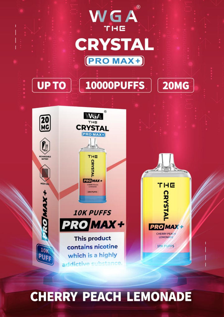 The Crystal Pro Max + 10000 Disposable Vape Pod Box of 10 - Cherry Peach Lemonade -Vapeuksupplier