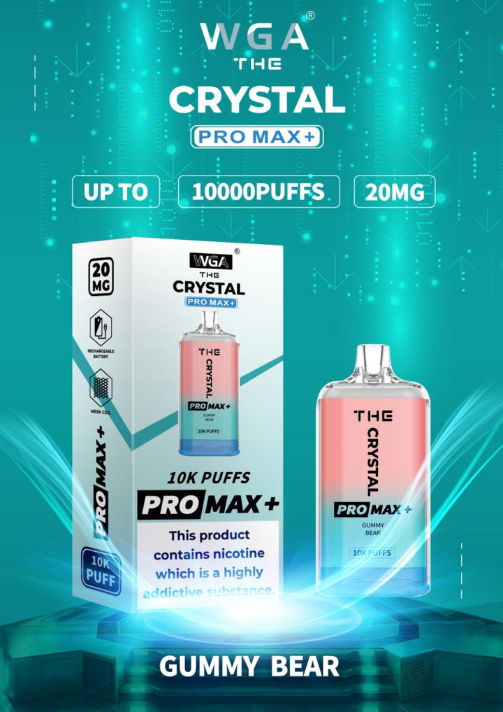 The Crystal Pro Max + 10000 Disposable Vape Pod Box of 10 - Gummy Bear -Vapeuksupplier