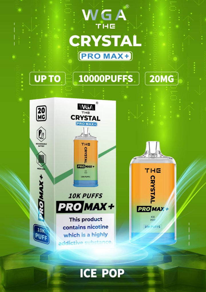 The Crystal Pro Max + 10000 Disposable Vape Pod Box of 10 - Ice Pop -Vapeuksupplier