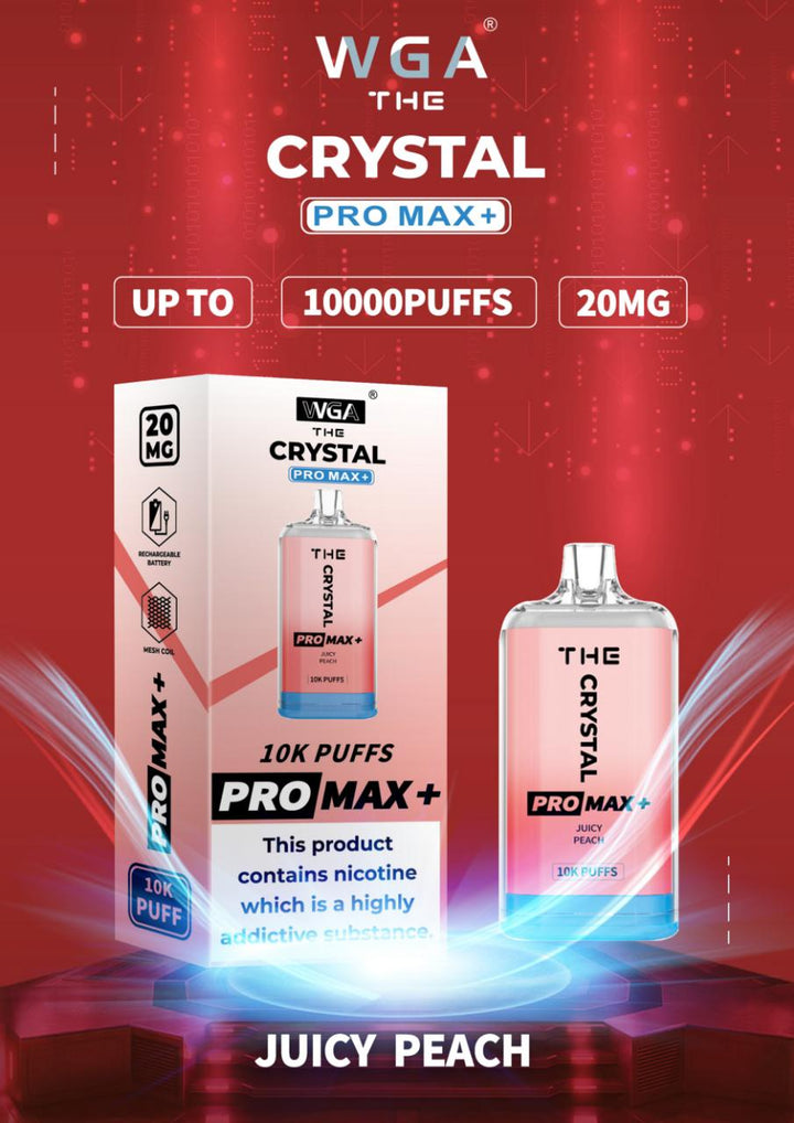 The Crystal Pro Max + 10000 Disposable Vape Pod Box of 10 - Juicy Peach -Vapeuksupplier