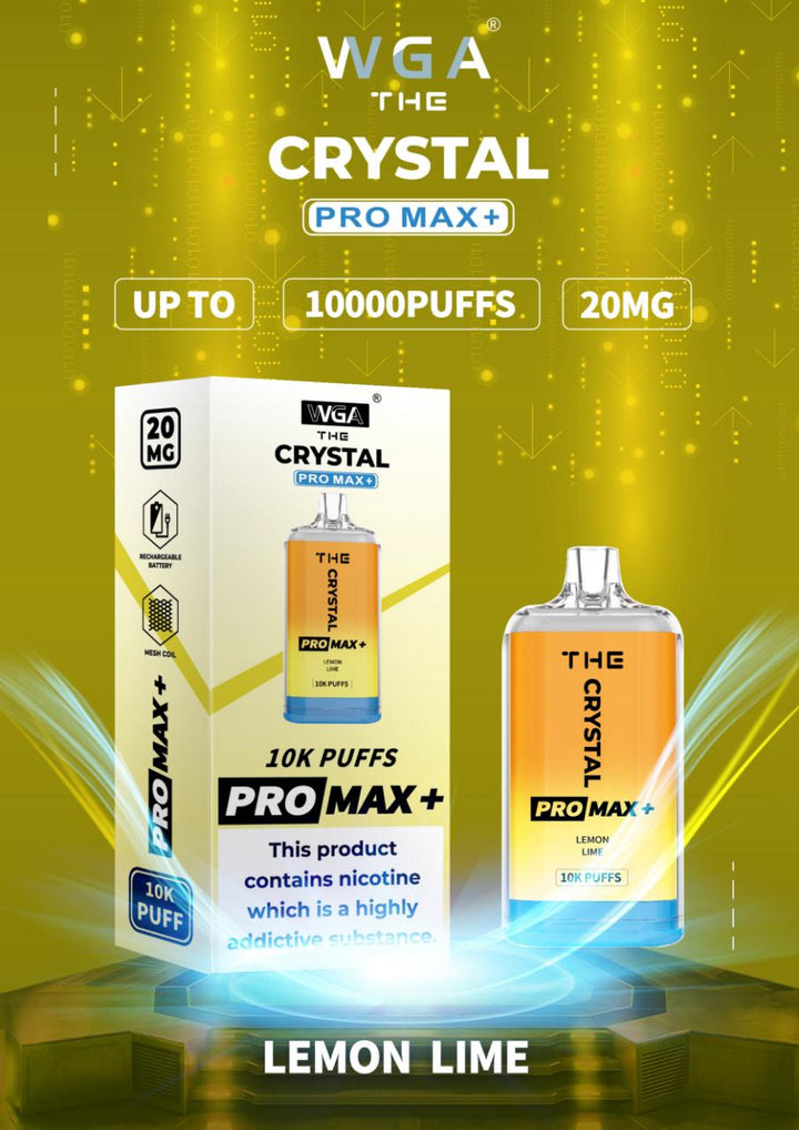 The Crystal Pro Max + 10000 Disposable Vape Pod Box of 10 - Lemon Lime -Vapeuksupplier