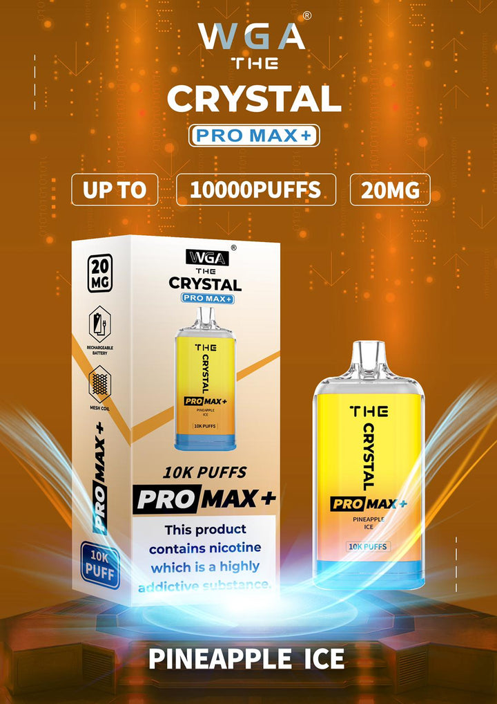 The Crystal Pro Max + 10000 Disposable Vape Pod Box of 10 - Pineapple Ice -Vapeuksupplier