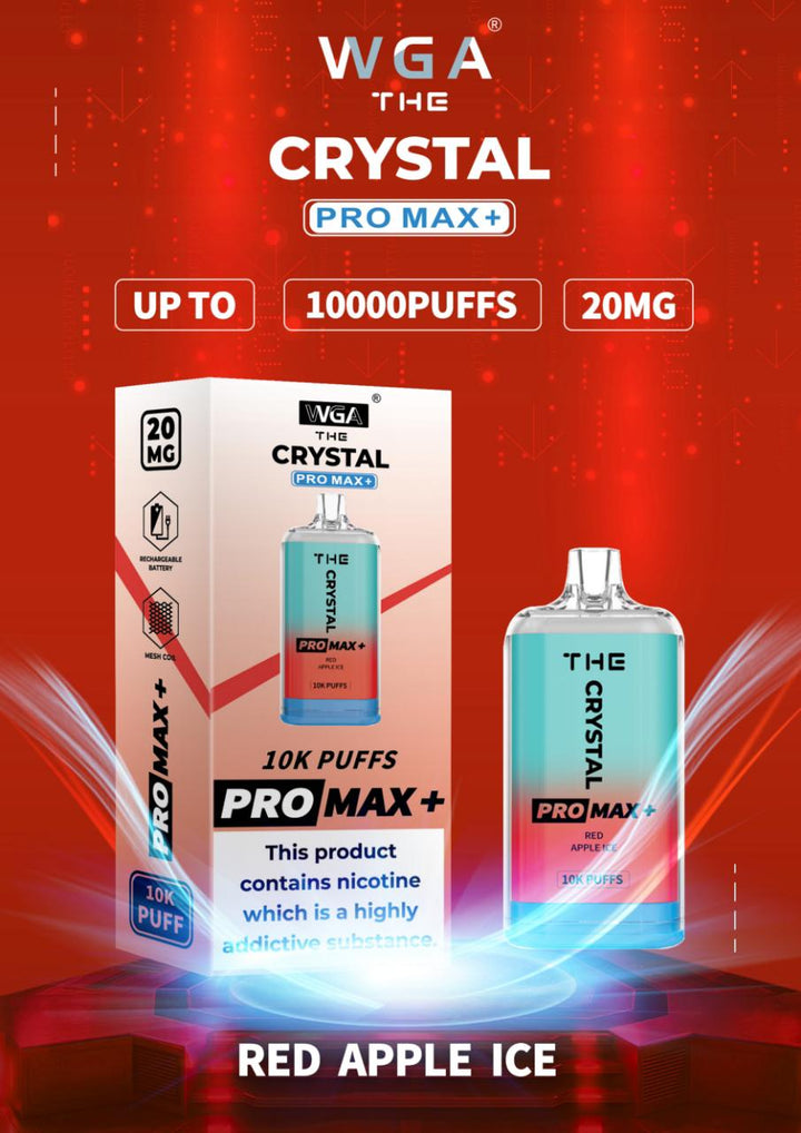 The Crystal Pro Max + 10000 Disposable Vape Pod Box of 10 - Red Apple Ice -Vapeuksupplier