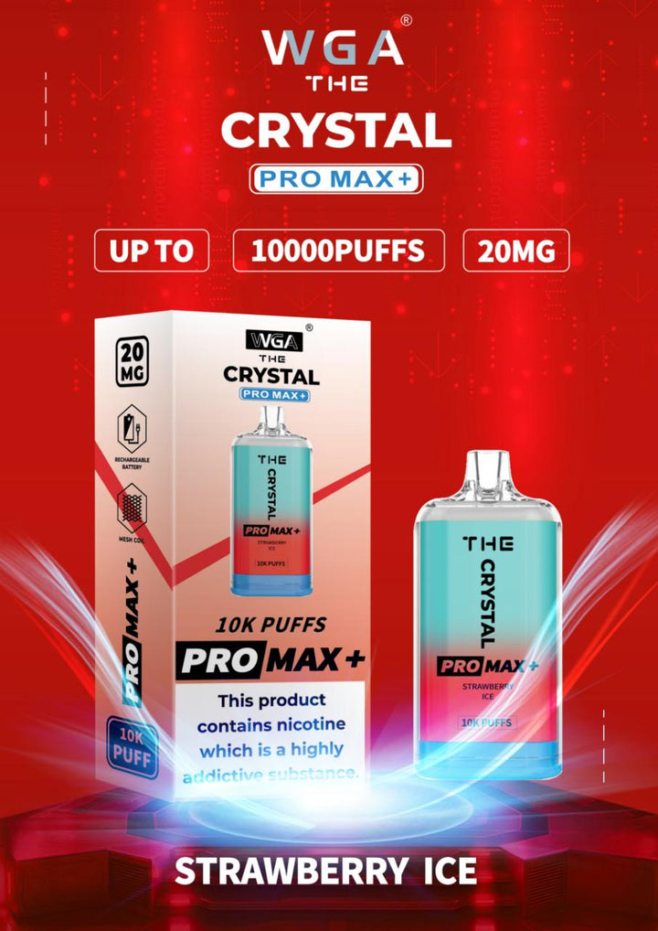 The Crystal Pro Max + 10000 Disposable Vape Pod Box of 10 - Strawberry Ice -Vapeuksupplier